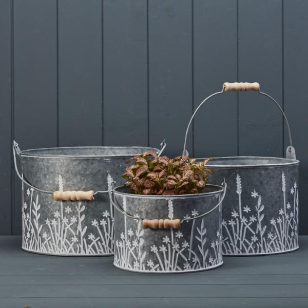 Set of 3 Meadow Design Buckets-1