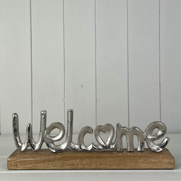Metal Welcome on Wooden Base-1