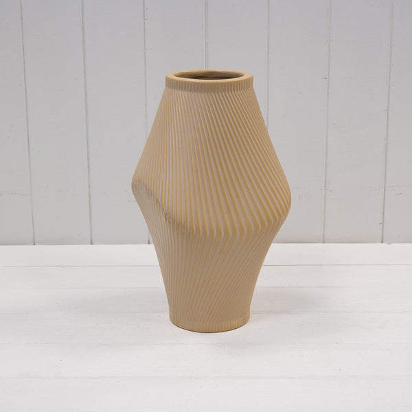 Modern Tan Sculptural Ribbed Vase.-1