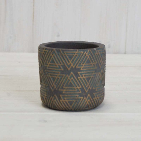 Grey/Gold Cement Triangle Grid Pot-1