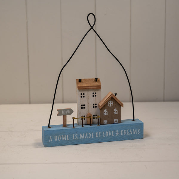 Wooden Hanging Blue Double House-1