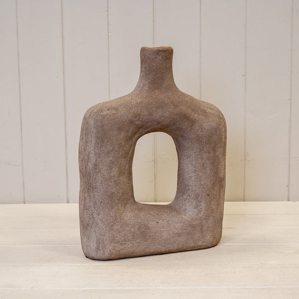 Tall Brown Textured Sculptured Vase 22.5cm x 7.5cm x 30.5cm-1