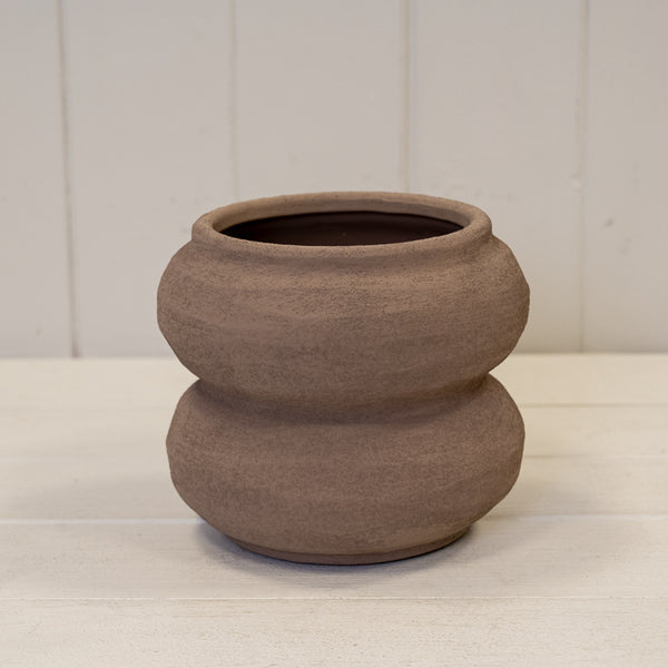 Brown textured Stone Sculptured Vase 14.8cm x 14.8cm x 12.2cm-1