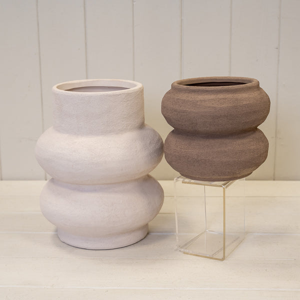 Brown textured Stone Sculptured Vase 14.8cm x 14.8cm x 12.2cm-2
