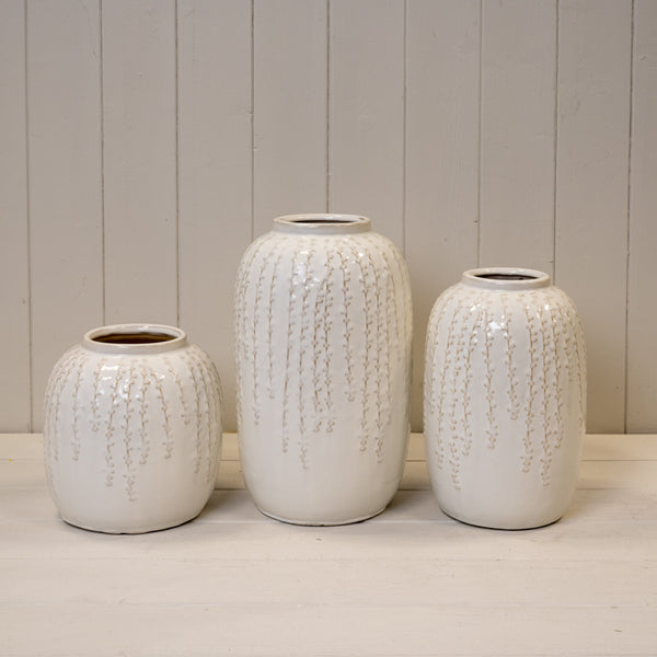 Medium Cream Ceramic Ribbed Vase 23.5cm High-2