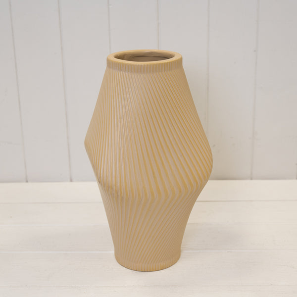 Modern Tan Sculptural Ribbed Vase.-3