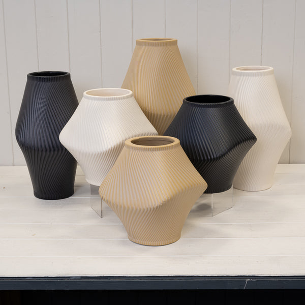 Modern Tan Sculptural Ribbed Vase.-4