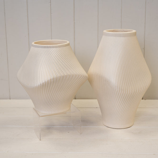 Modern Beige Sculptural Ribbed Vase-2