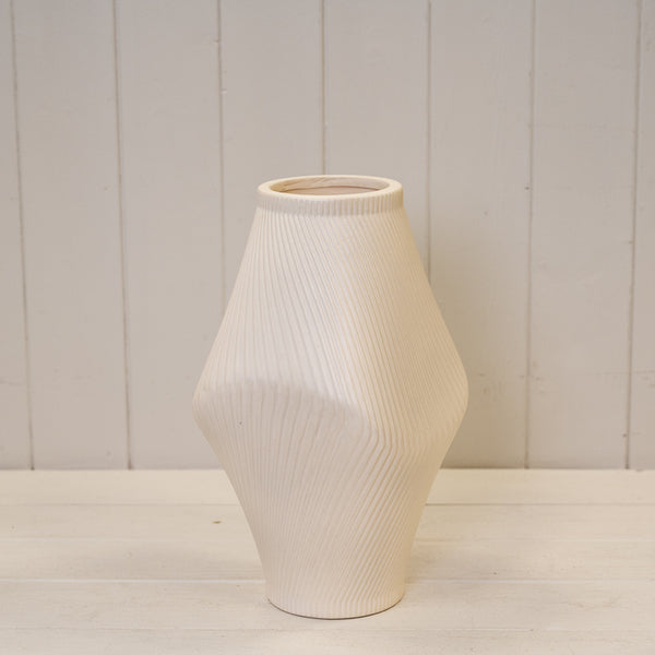 Modern Beige Sculptural Ribbed Vase-3