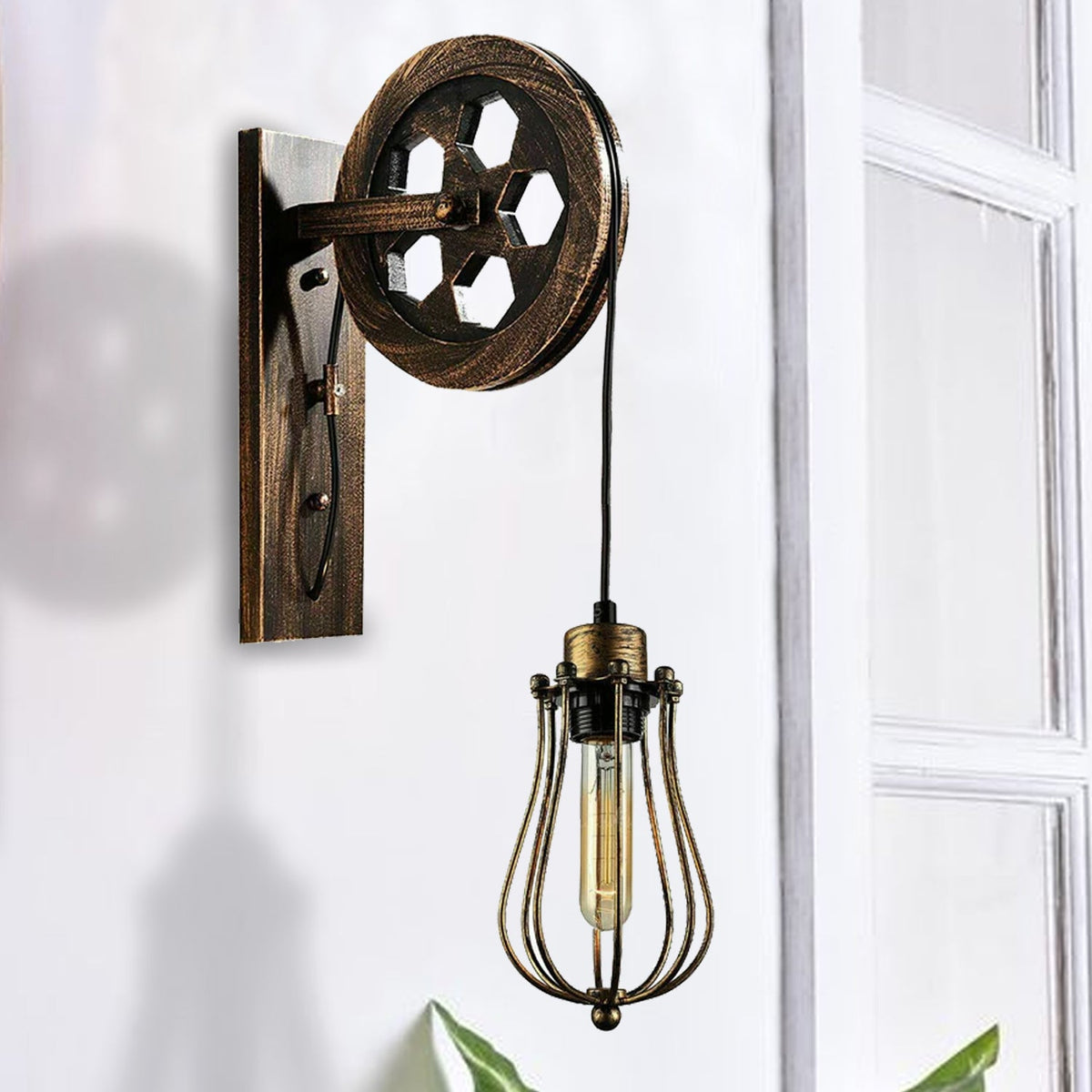 Retro Industrial Pulley Wheel Cage Wall Light E27~1212-0