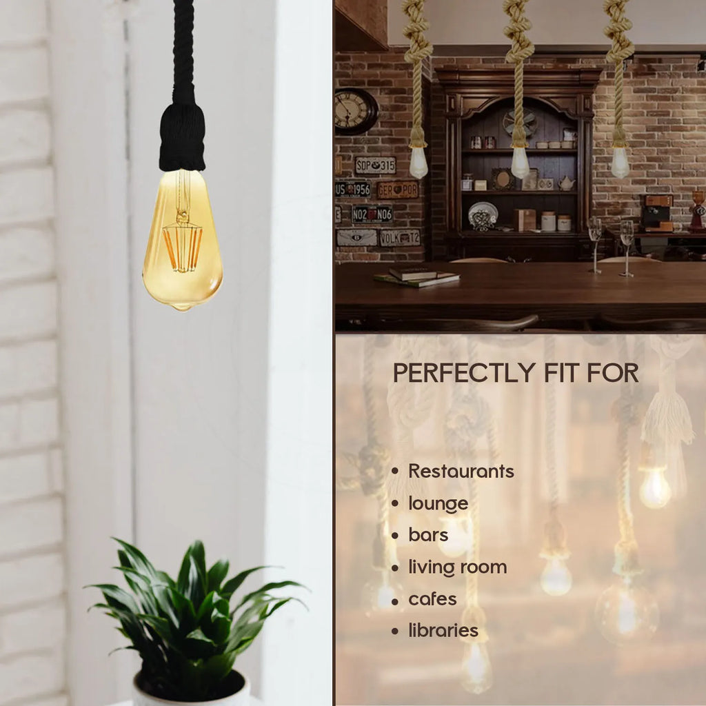 Vintage Hemp Rope Ceiling Pendant Light | Rustic E27 Fitting ~5895-3