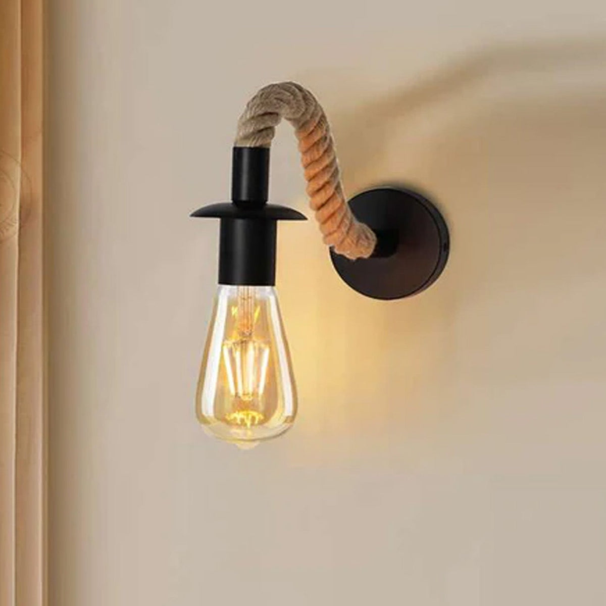Adjustable Hemp Rope Swan Neck Wall Lamp | Industrial Vintage Sconce ~4550-1