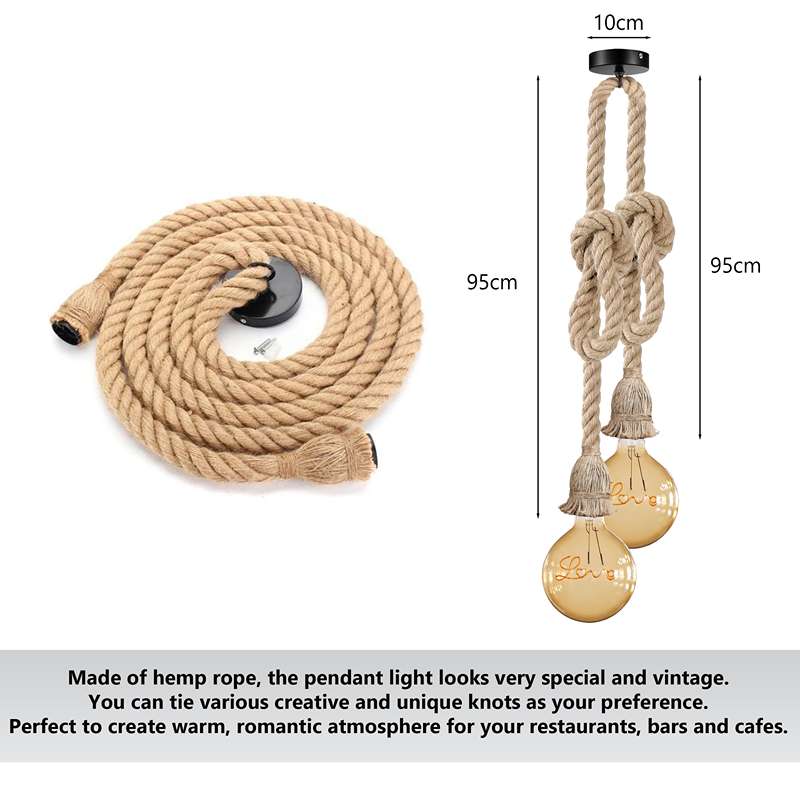 Double Head Hemp Rope Pendant Light 2m Vintage Nautical 2 Light Fitting ~4736-2