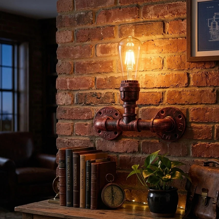 Rustic Red Steampunk Pipe Wall Light E27 Industrial Wall Sconce~4458-0