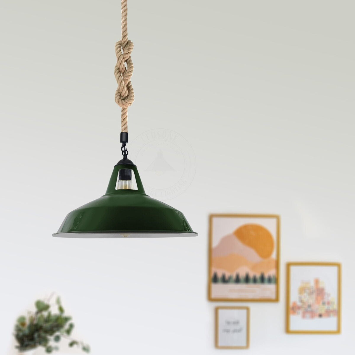 Industrial Metal Lamp Shade Hemp Rope Pendant Light Vintage Ceiling Fitting~5343-0