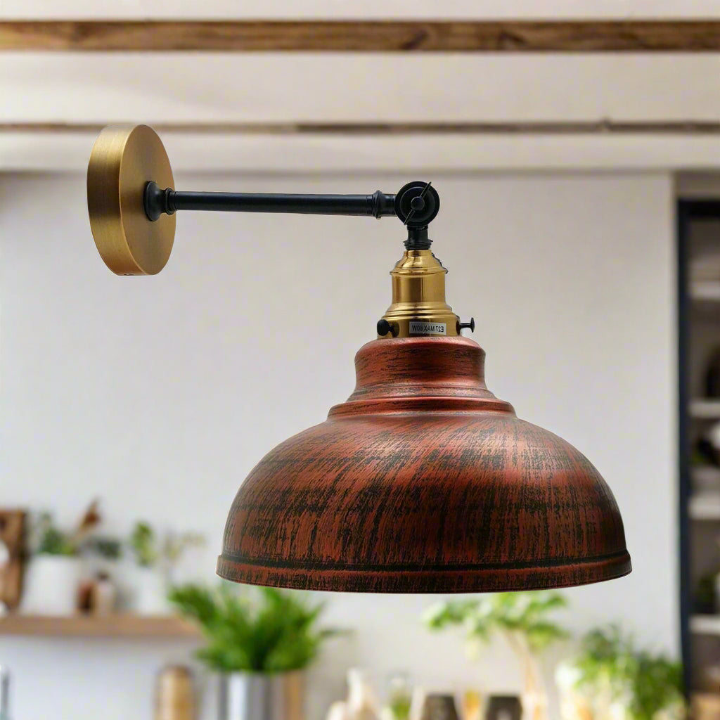 Rustic Red Metal Curvy Brushed Industrial Wall Mounted Wall Lamp Light~3461-2