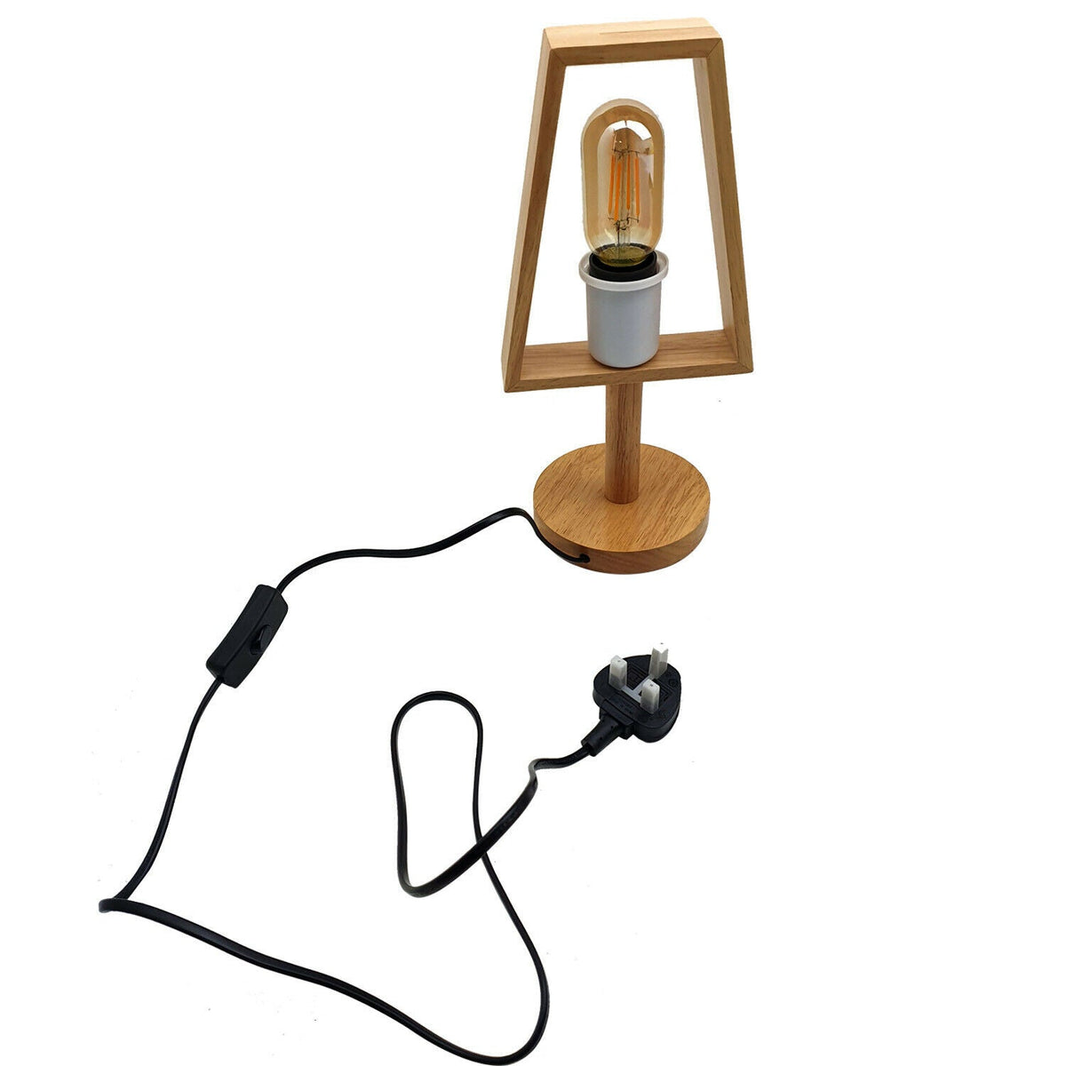 Industrial Wooden Table Lamp – E27 Modern Plug-in Light~2297-4