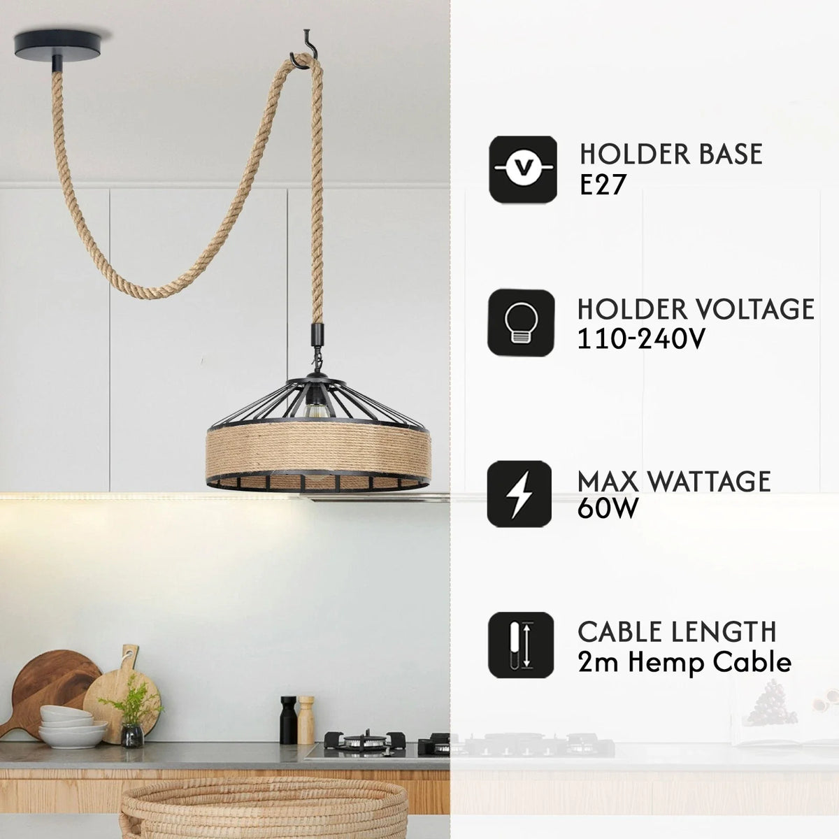 Industrial Hemp Rope Pendant Ceiling Light~5071-1