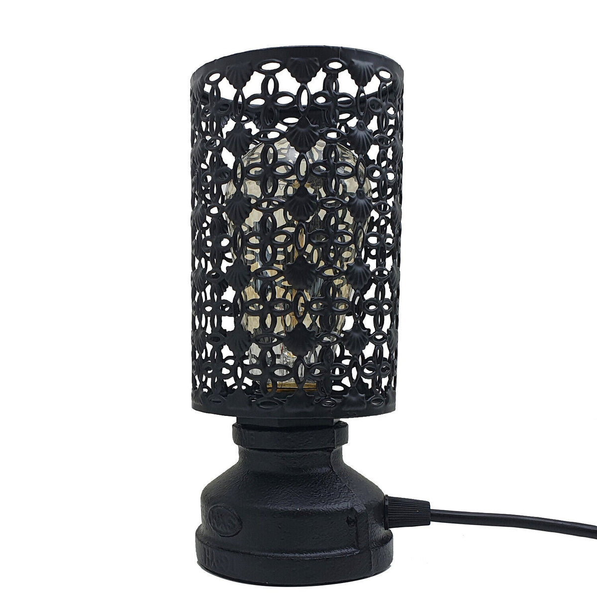Antique Brass Table Lamp Black Cage Design ~4076-8