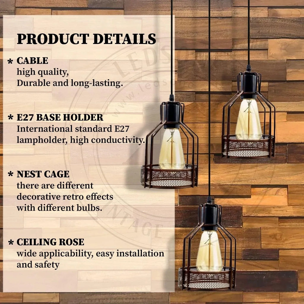 Vintage Industrial Pendant Light | Modern LED Ceiling Lamp~2140-4