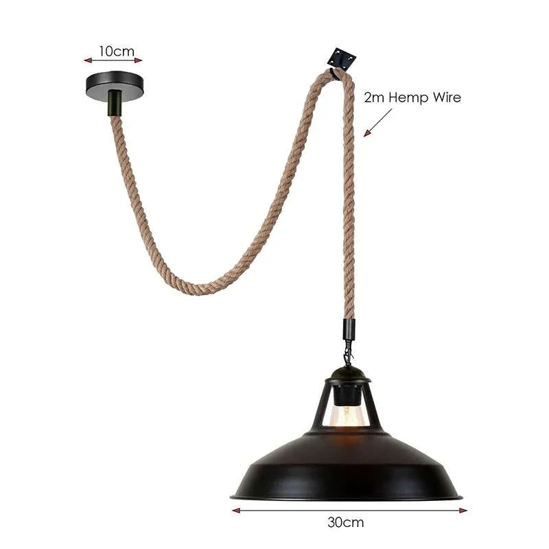Industrial Hemp Rope Pendant Light E27 Metal Shade~5069-3