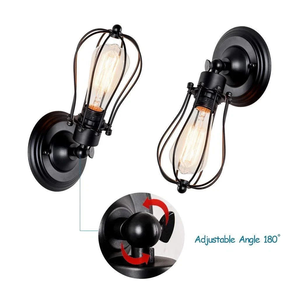Industrial Cage Wall Light E27 Vintage Black Sconce~ 6004-4