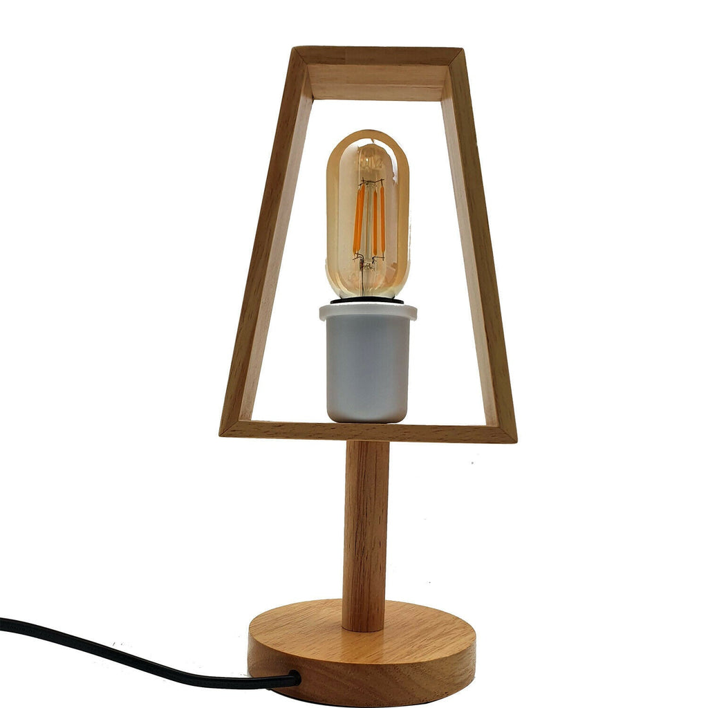 Industrial Wooden Table Lamp – E27 Modern Plug-in Light~2297-3