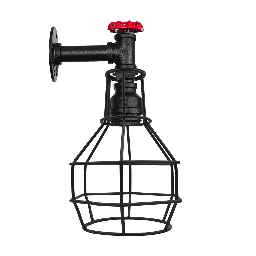 Black Industrial Pipe Cage Wall Light E27 Vintage~ 3531-5