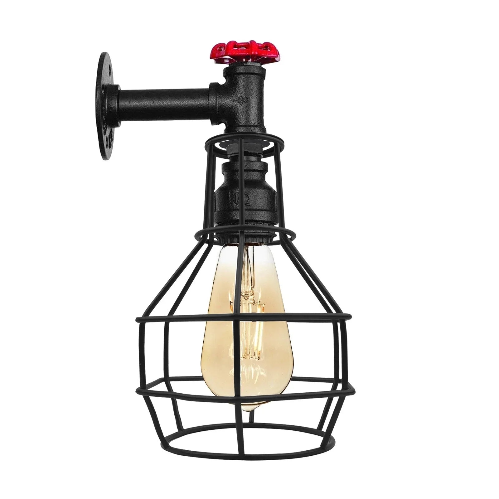 Black Industrial Pipe Cage Wall Light E27 Vintage~ 3531-6