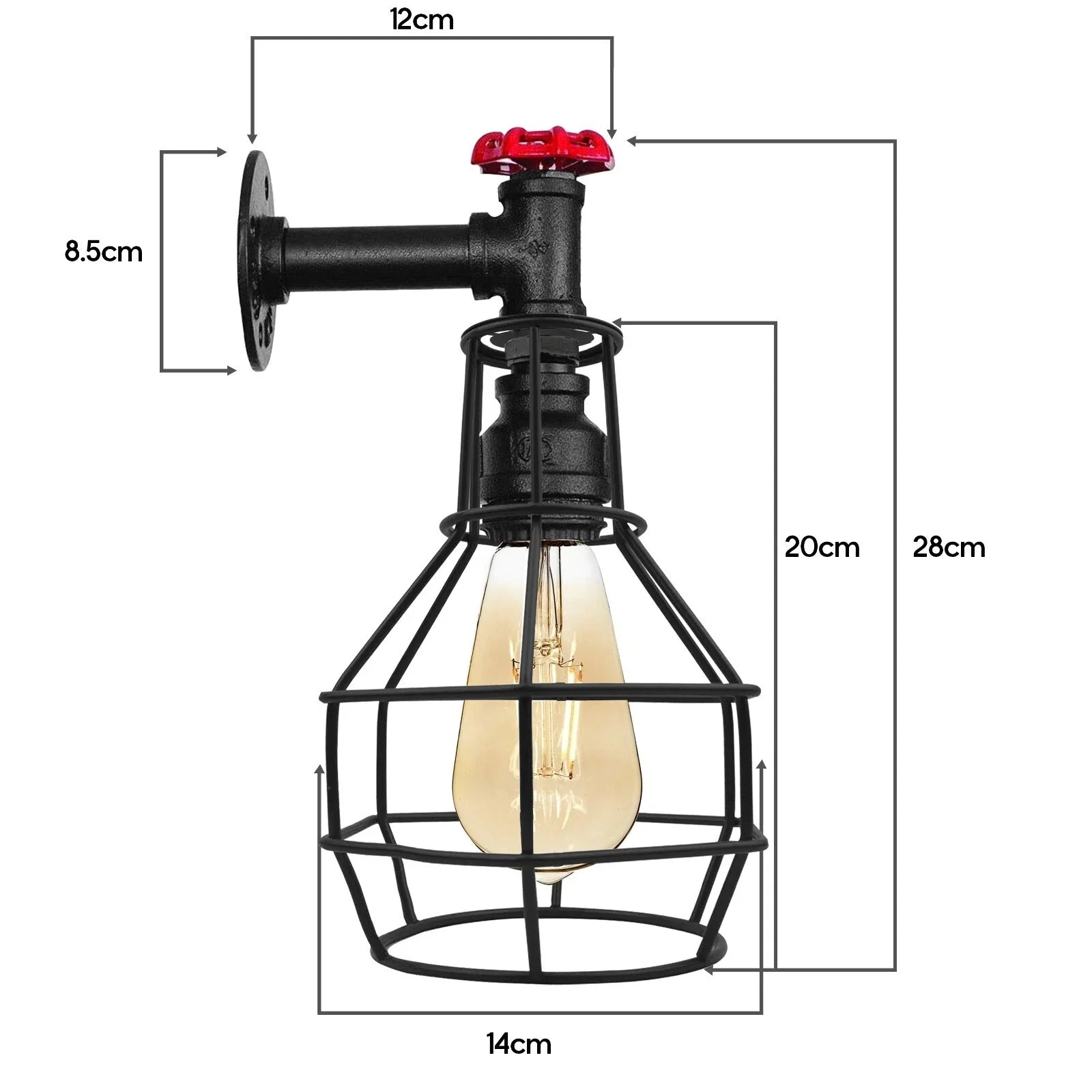 Black Industrial Pipe Cage Wall Light E27 Vintage~ 3531-1