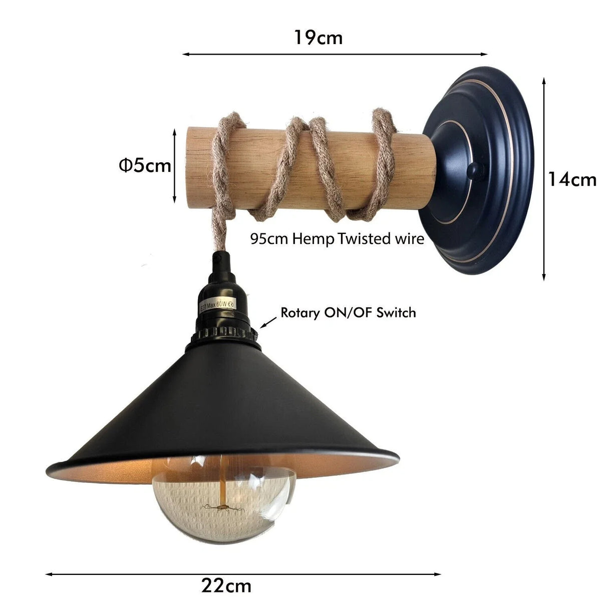 Vintage Metal & Wood Industrial Wall Light E27~3501-1