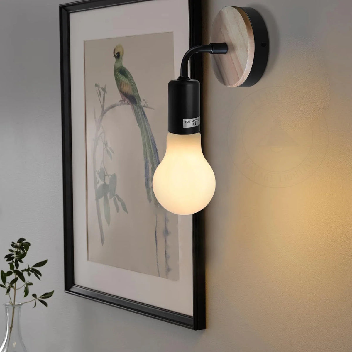 Matt Black Antique brass effect Wired Wall light ~ 5120-0