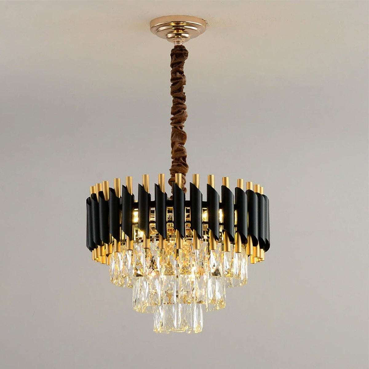 Modern Crystal Black Gold Chandelier With Matching Wall Lights~4118-6