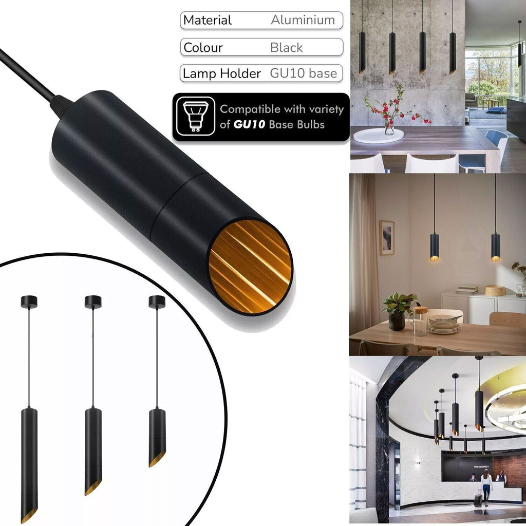 Industrial Cylinder Pendant Light Black 400mm GU10 12W~6246-3