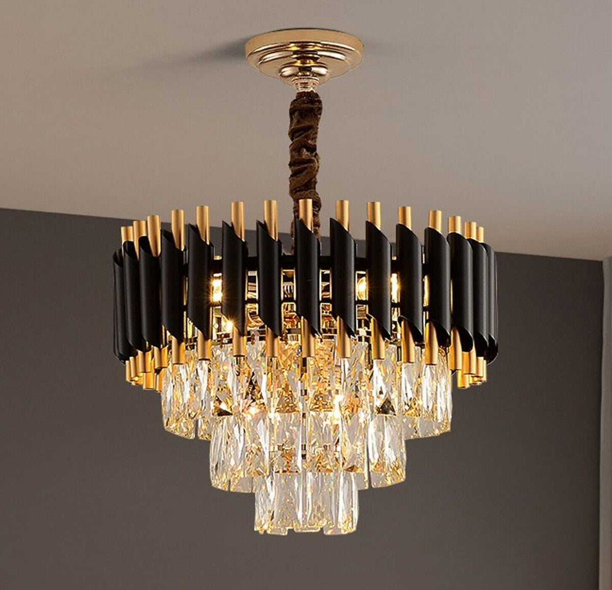 Modern Crystal Black Gold Chandelier With Matching Wall Lights~4118-1