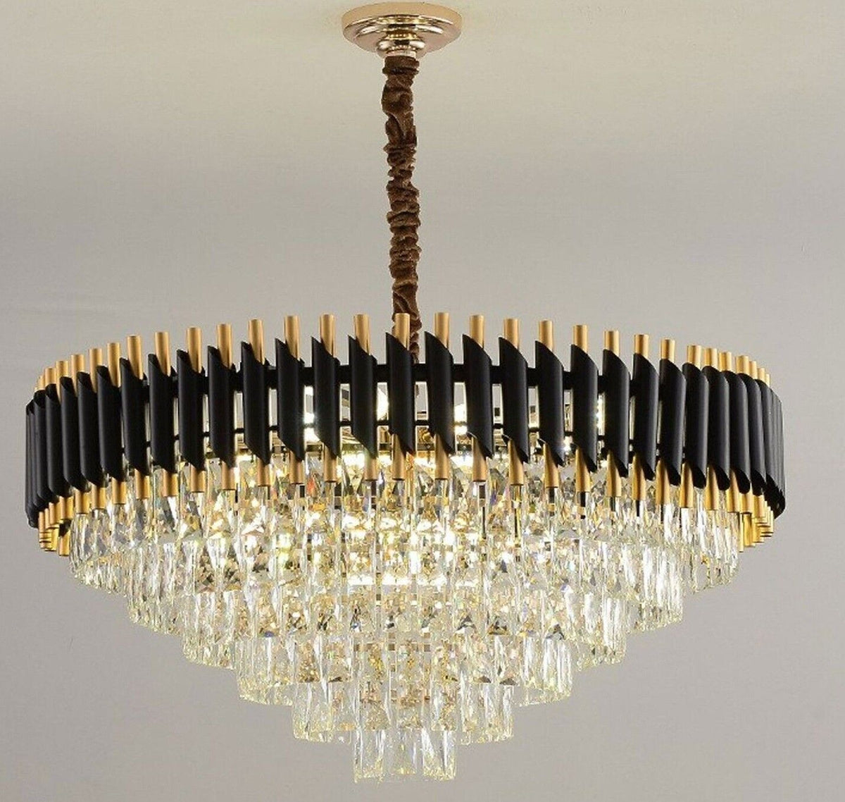 Modern Crystal Black Gold Chandelier With Matching Wall Lights~4118-0
