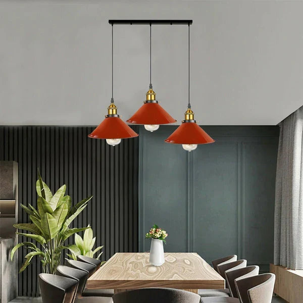 Retro 3-Way Rectangle Base Multi-Pendant Light Industrial Wide Shade~5306-2
