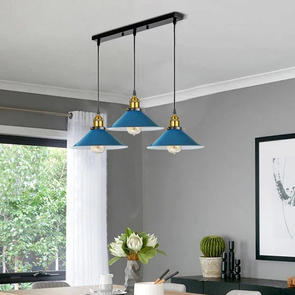 Retro 3-Way Rectangle Base Multi-Pendant Light Industrial Wide Shade~5306-0