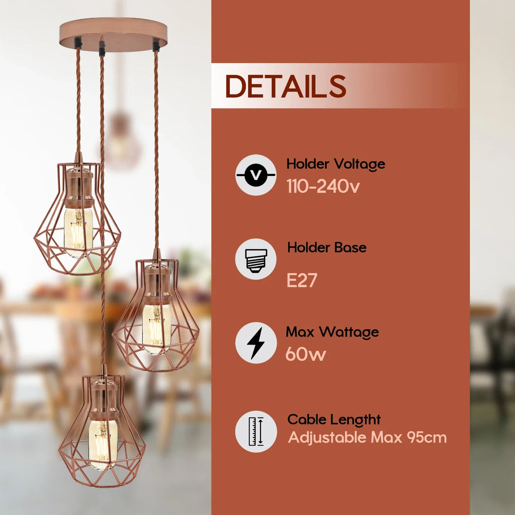 Vintage Industrial Cluster Pendant Lights | E27 Hanging Light~5860-2