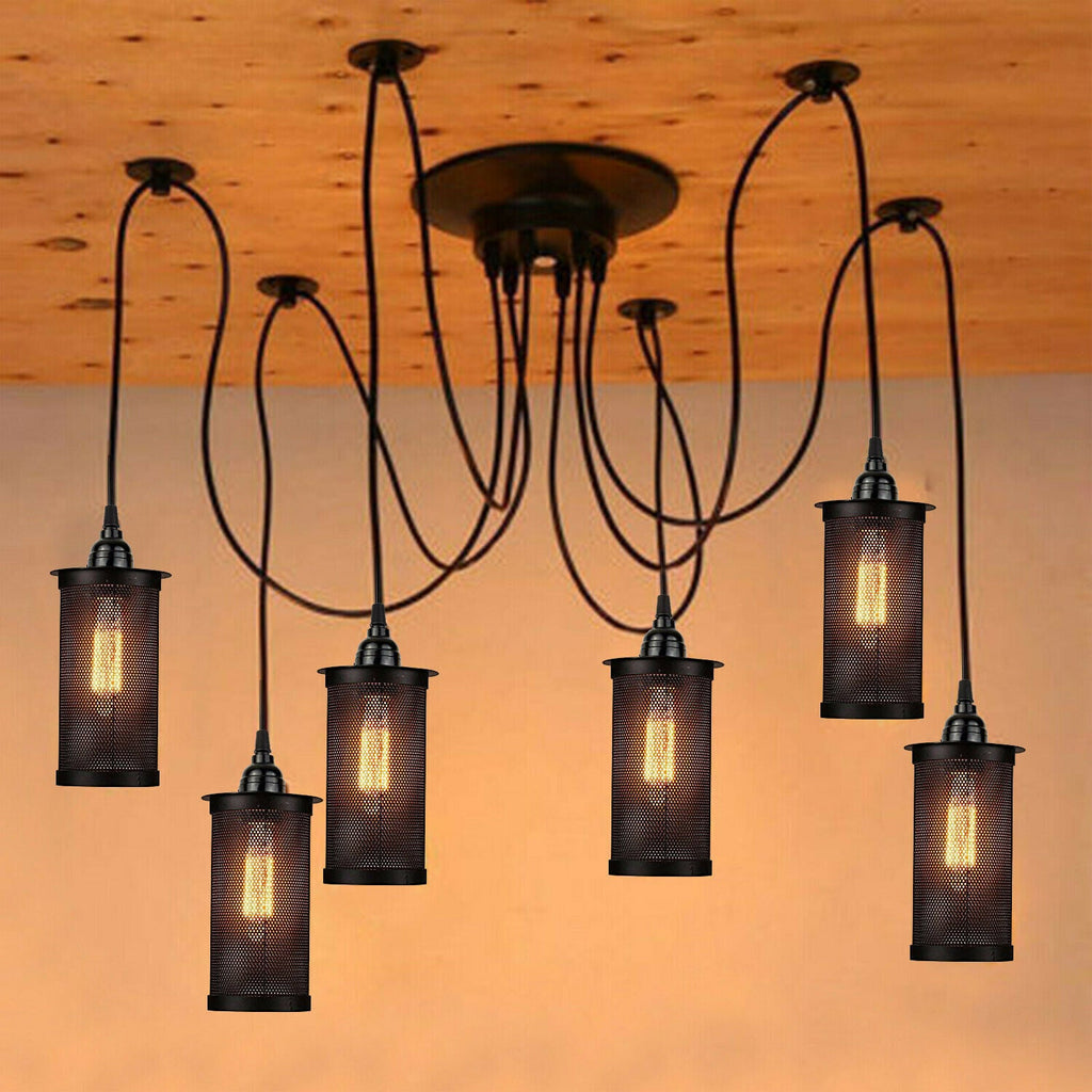 Industrial Spider Chandelier 6 Way Adjustable E27 Cages~2165