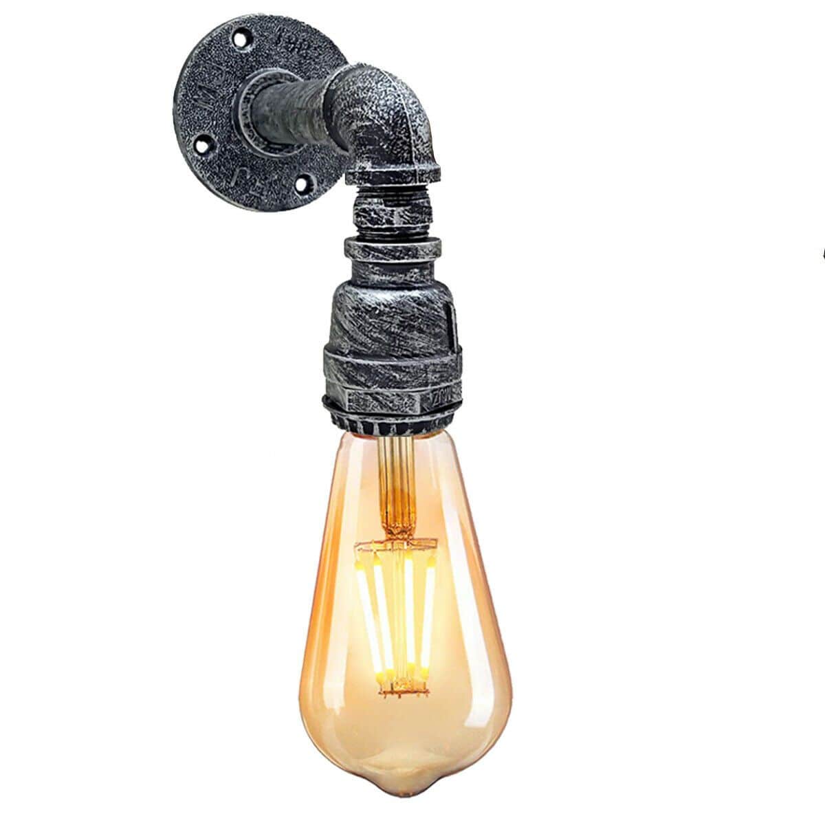 Brushed Silver Industrial Pipe Wall Light E27 Vintage~2337-1