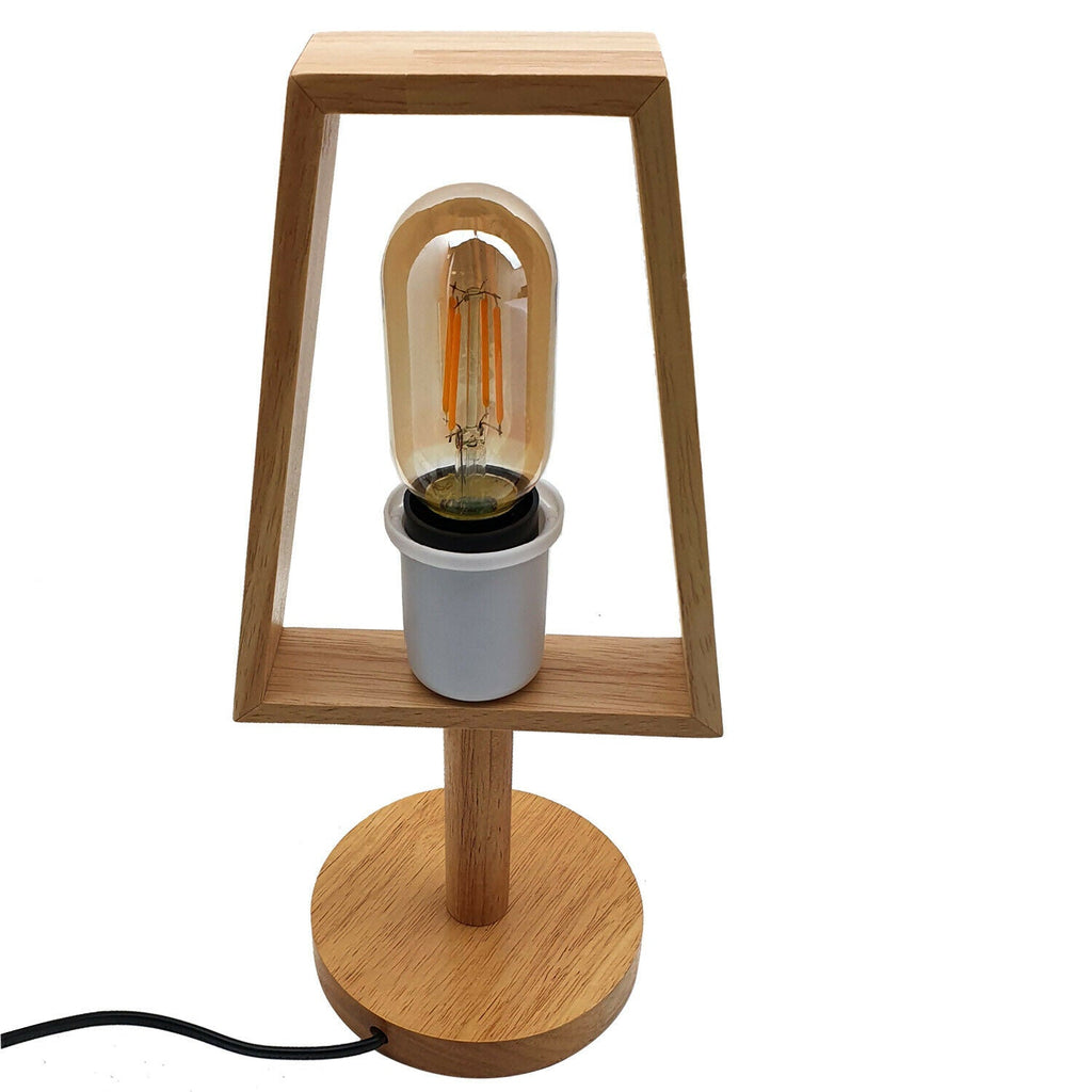 Industrial Wooden Table Lamp – E27 Modern Plug-in Light~2297-1
