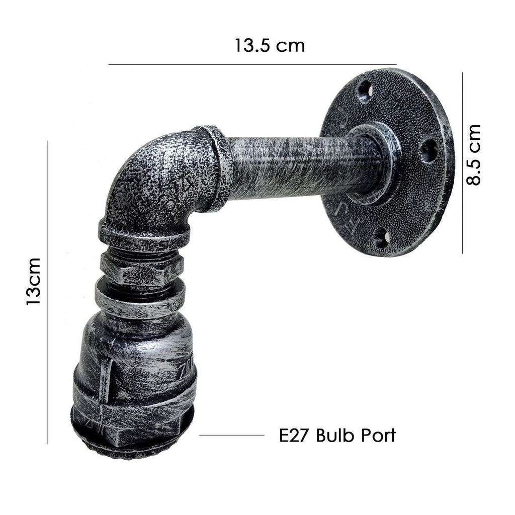 Brushed Silver Industrial Pipe Wall Light E27 Vintage~2337-2