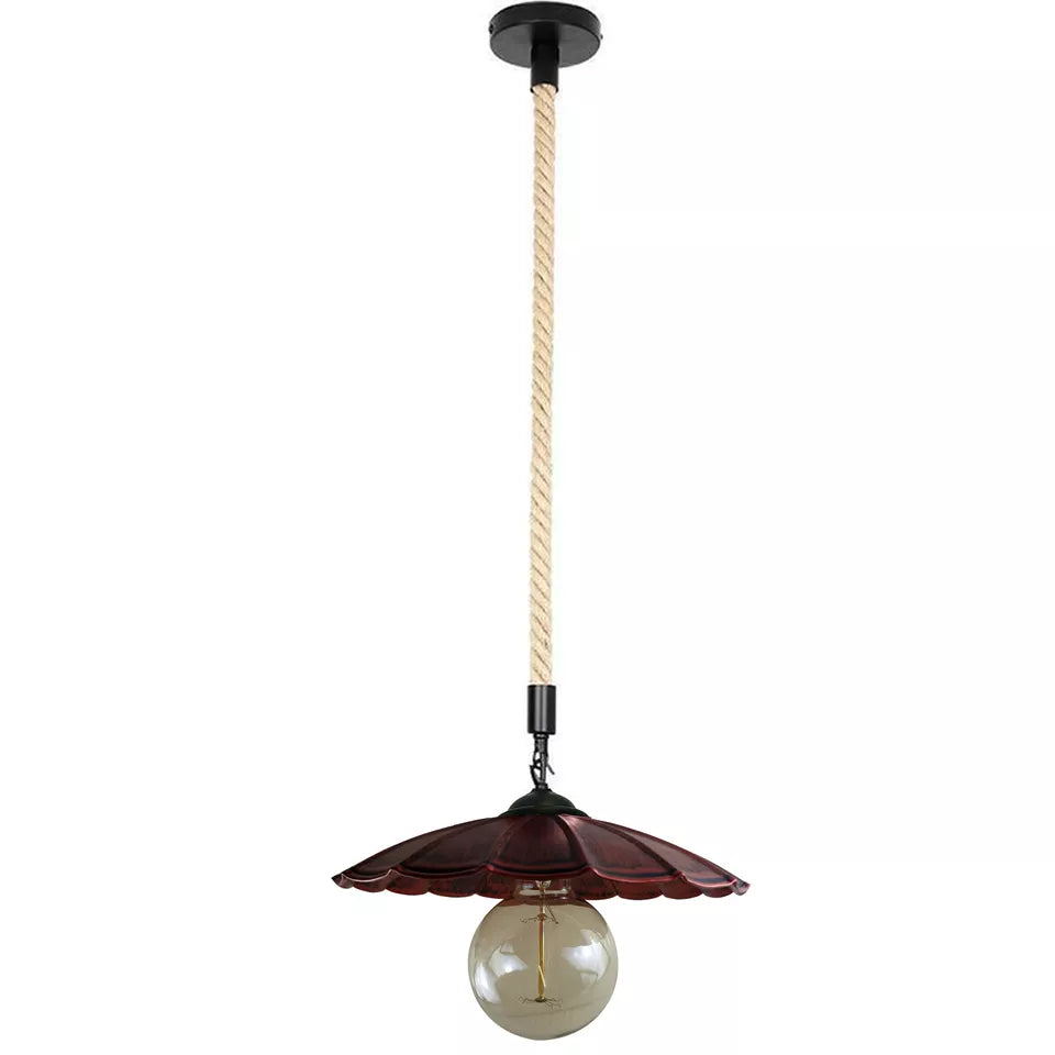 Vintage Industrial Hemp Rope Metal Shade Pendant Lights ~ 5444-5