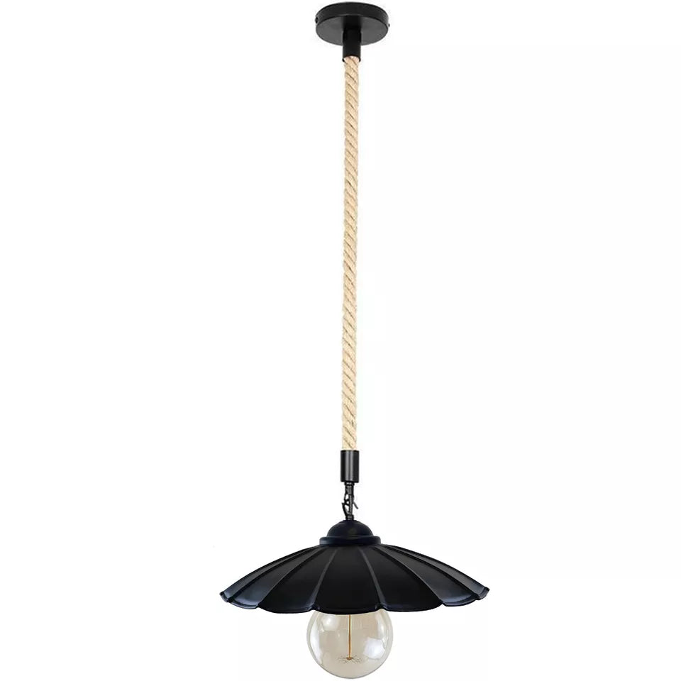Vintage Industrial Hemp Rope Metal Shade Pendant Lights ~ 5444-6