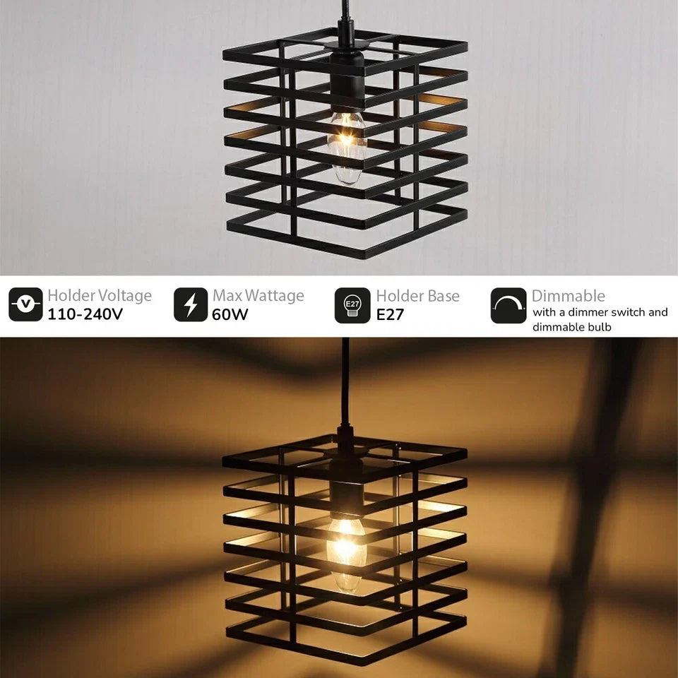 3 Light Metal Square Wire Cage Cluster Pendant Light ~5106-3