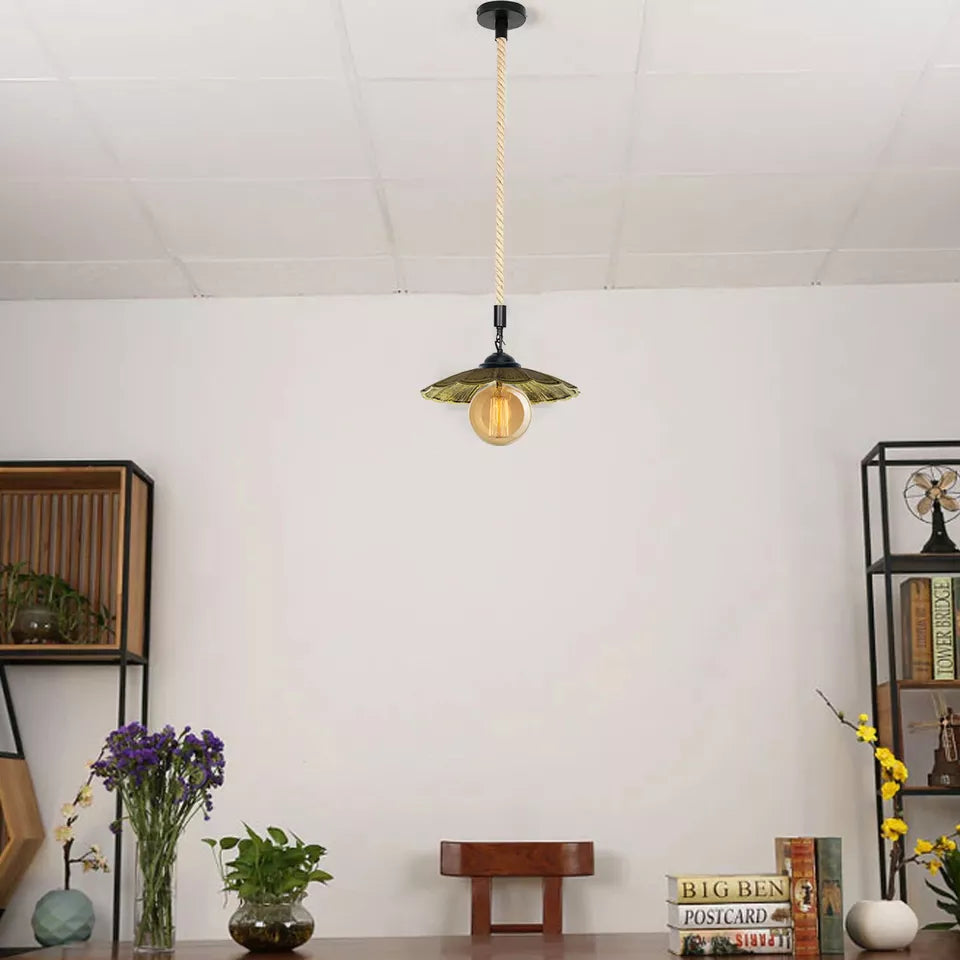 Vintage Industrial Hemp Rope Metal Shade Pendant Lights ~ 5444-1