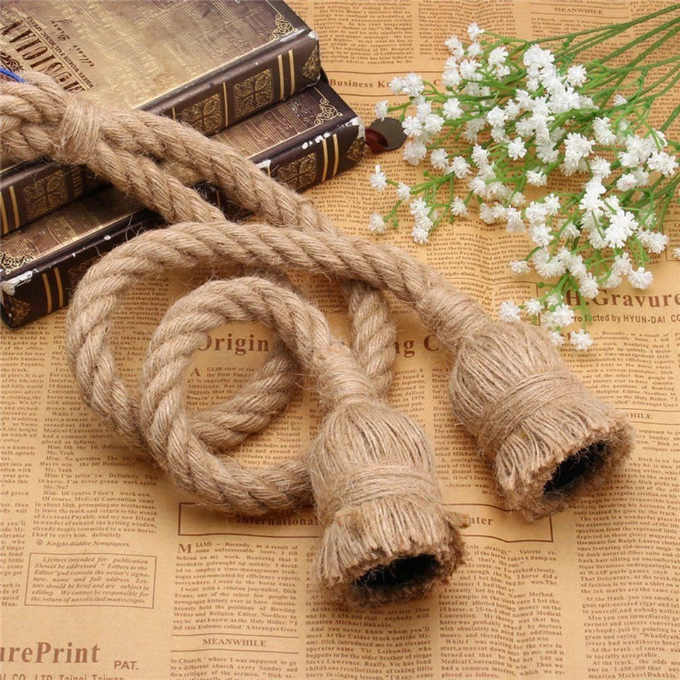 Industrial Hemp Rope Pendant Light E27 Handcrafted Ceiling Lamp~ 6040-6