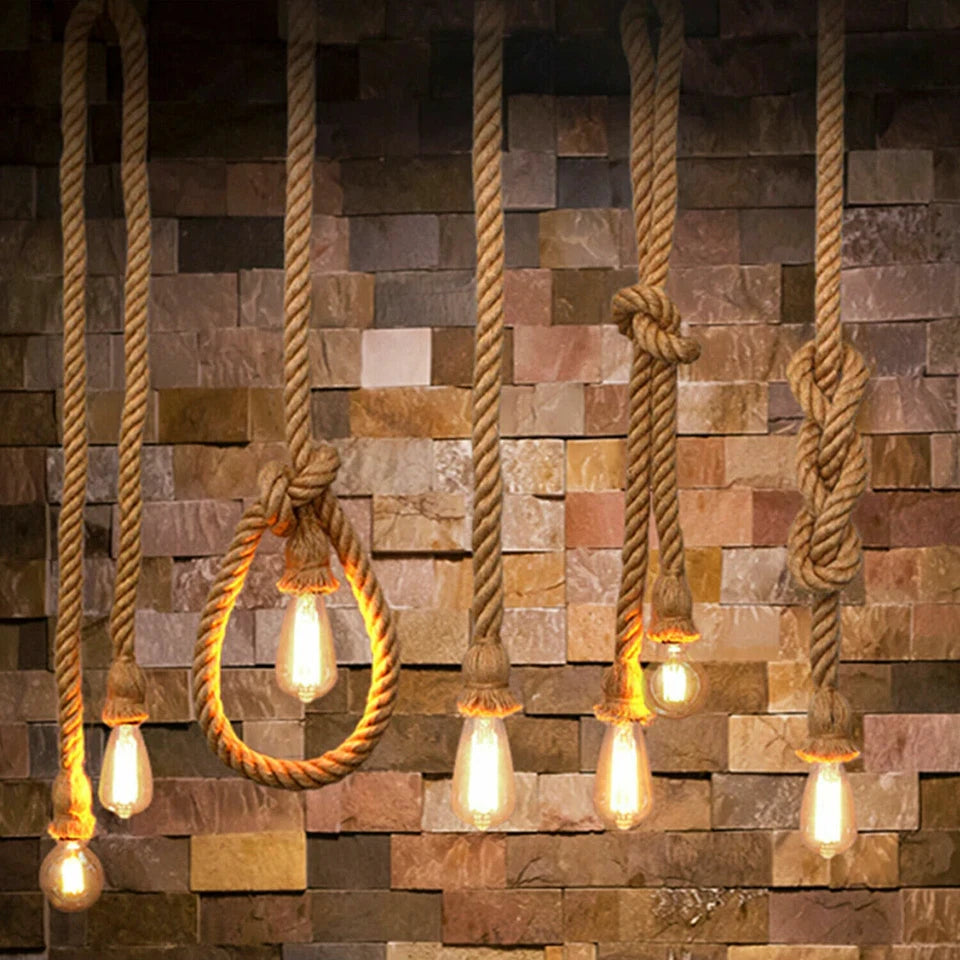 Industrial Hemp Rope Pendant Light E27 Handcrafted Ceiling Lamp~ 6040-0