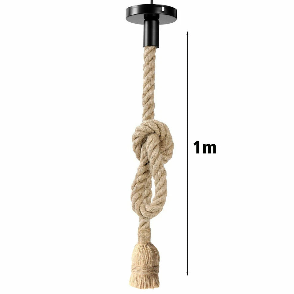 Industrial Hemp Rope Pendant Light E27 Handcrafted Ceiling Lamp~ 6040-5